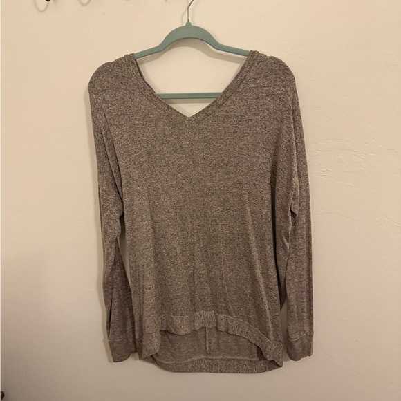 boutique Tops - Cozy Heathered Tan Cut Out Long Sleeve Top